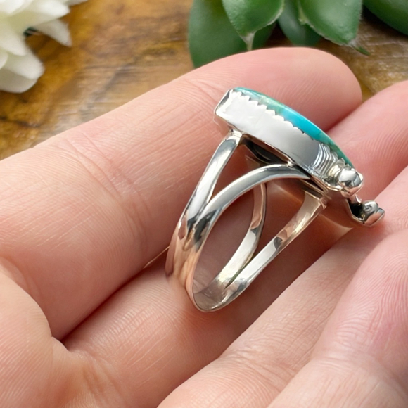 Sterling Silver 925 Turquoise Ring Size 9 Vintage Southwest Navajo Style New - Picture 6 of 12